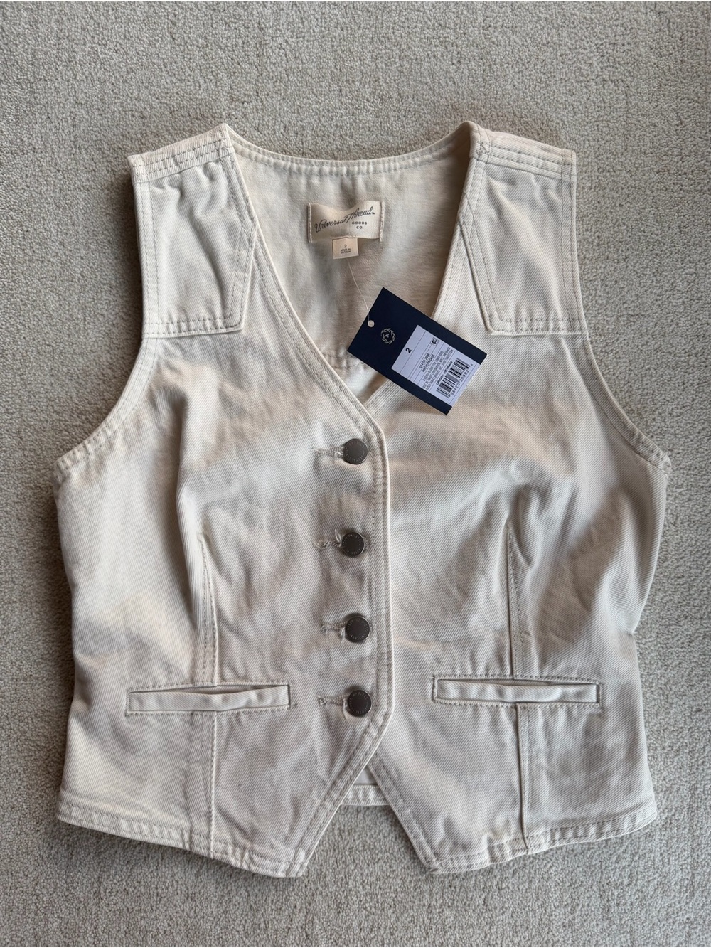 Denim Vest Western Cream Button Front Universal Thread Size2 NWT
